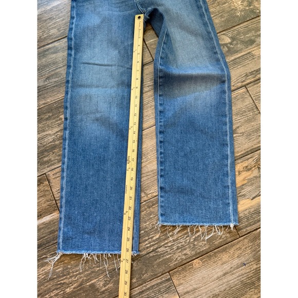 Paige Anessa Straight High Rise Raw Hem Blue Jeans Size 28x26 Ankle Stretch EUC - Picture 7 of 10